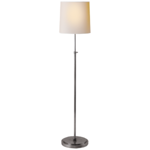 Adjustable Antique Silver Lamp with HI/LO socket, 44-60 x 12" Natural Parchment shade